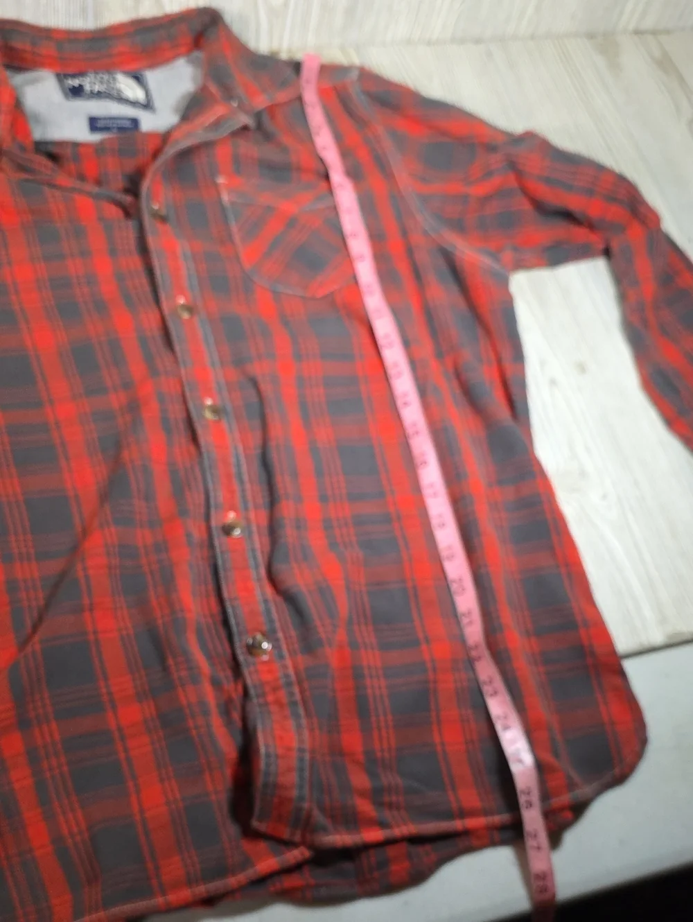 The North Face Red and Grey Plaid Flannel Button Up Shirt Mens Size Large